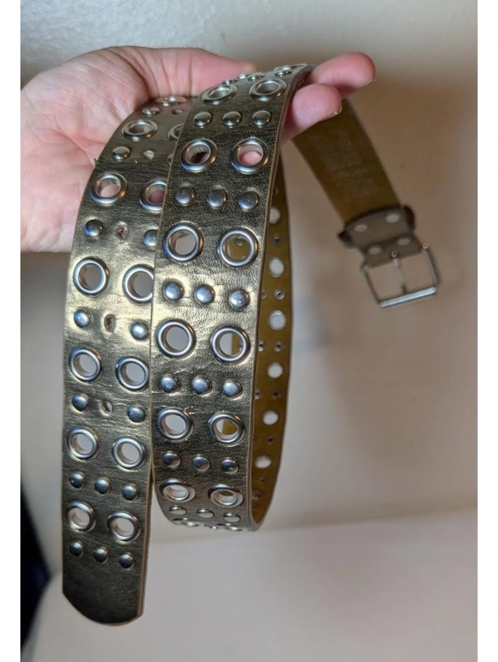 Vintage Y2K Mudd Genuine Leather Metallic Gold Studded Belt Size Medium/Large